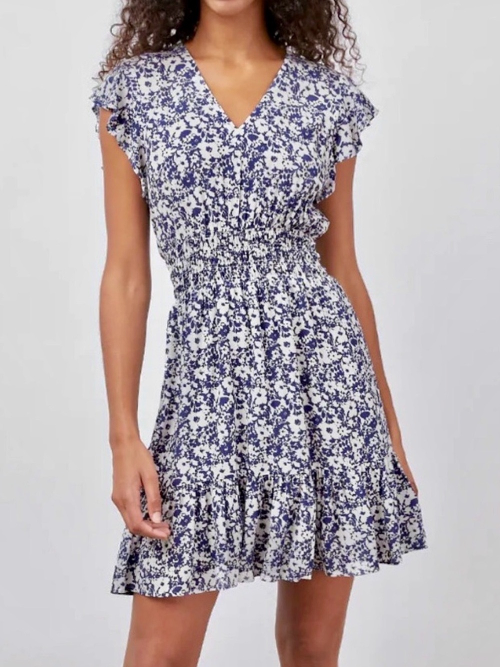 Rails Tara Dress in White & Navy Blue Texture Floral Print Mini Dress